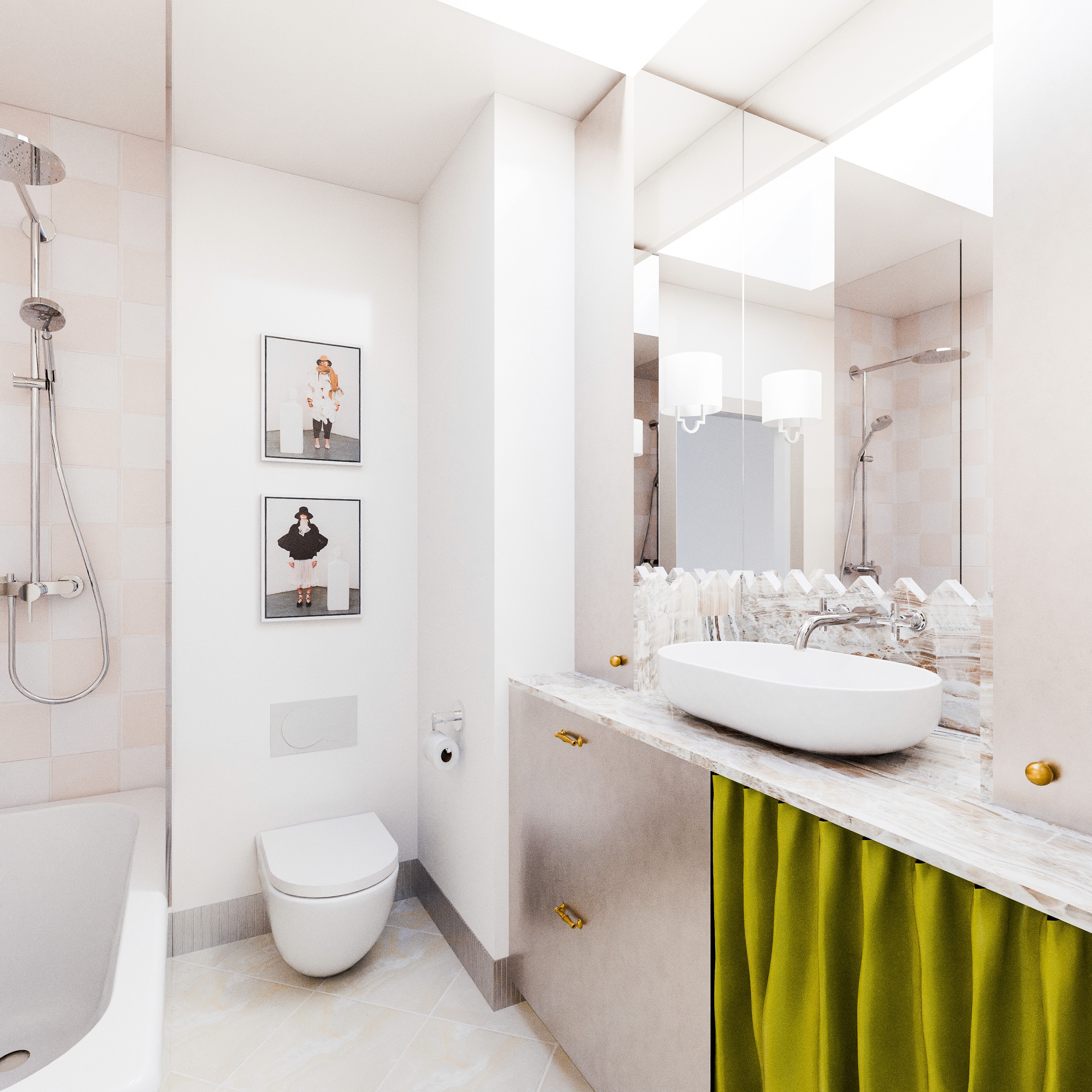 After: bathroom redesigned by Atelier Akuko with clean lines, lighter materials and improved functionality