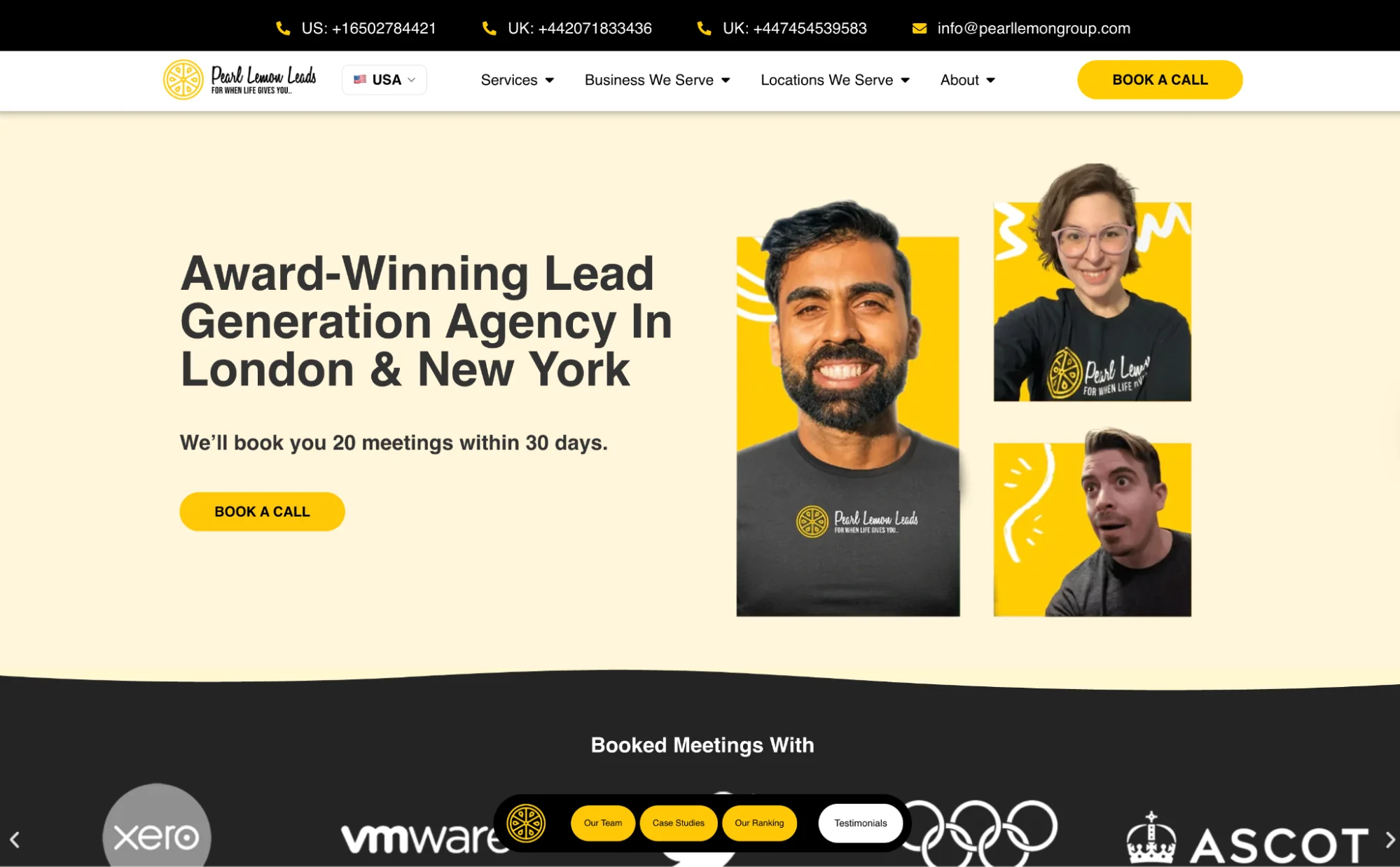 Pearl Lemon Leads homepage: London-based B2B lead generation and appointment setting agency