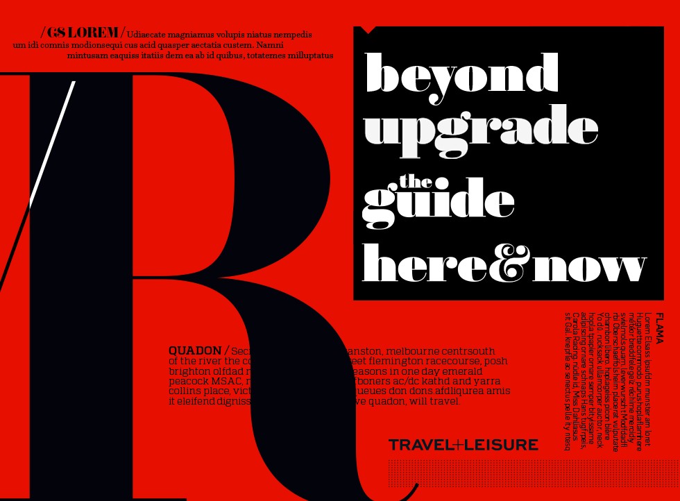 A collage of fonts and elements used in the design of Travel + Leisure