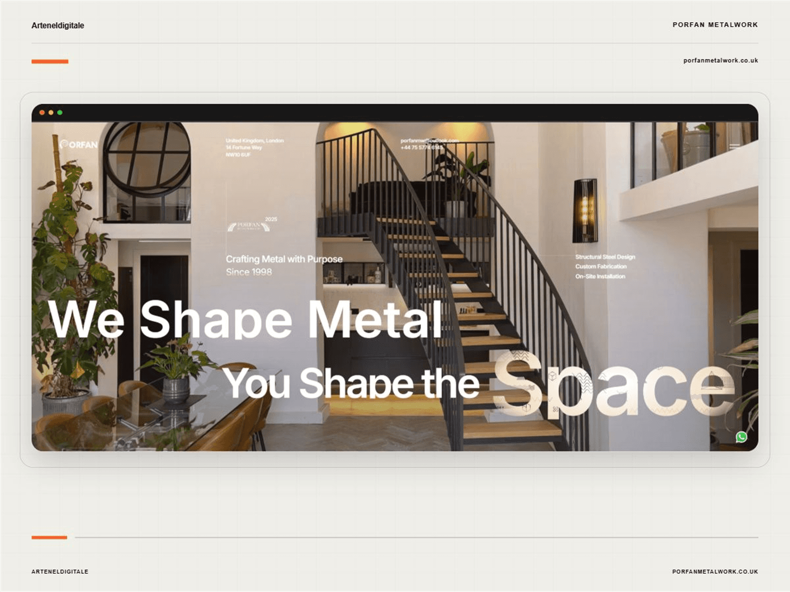 Sito realizzato da Arteneldigitale per Porfan Metalwork, azienda di carpenteria metallica su misura a Londra