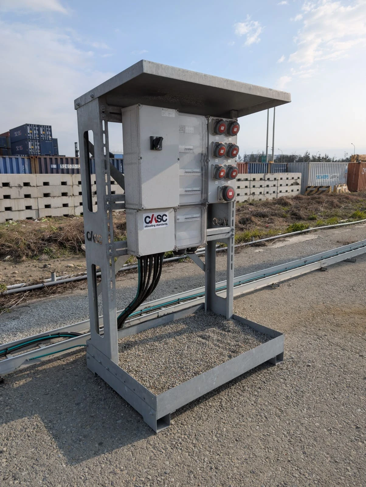 CASC power container installed at a port site supporting offshore wind infrastructure.