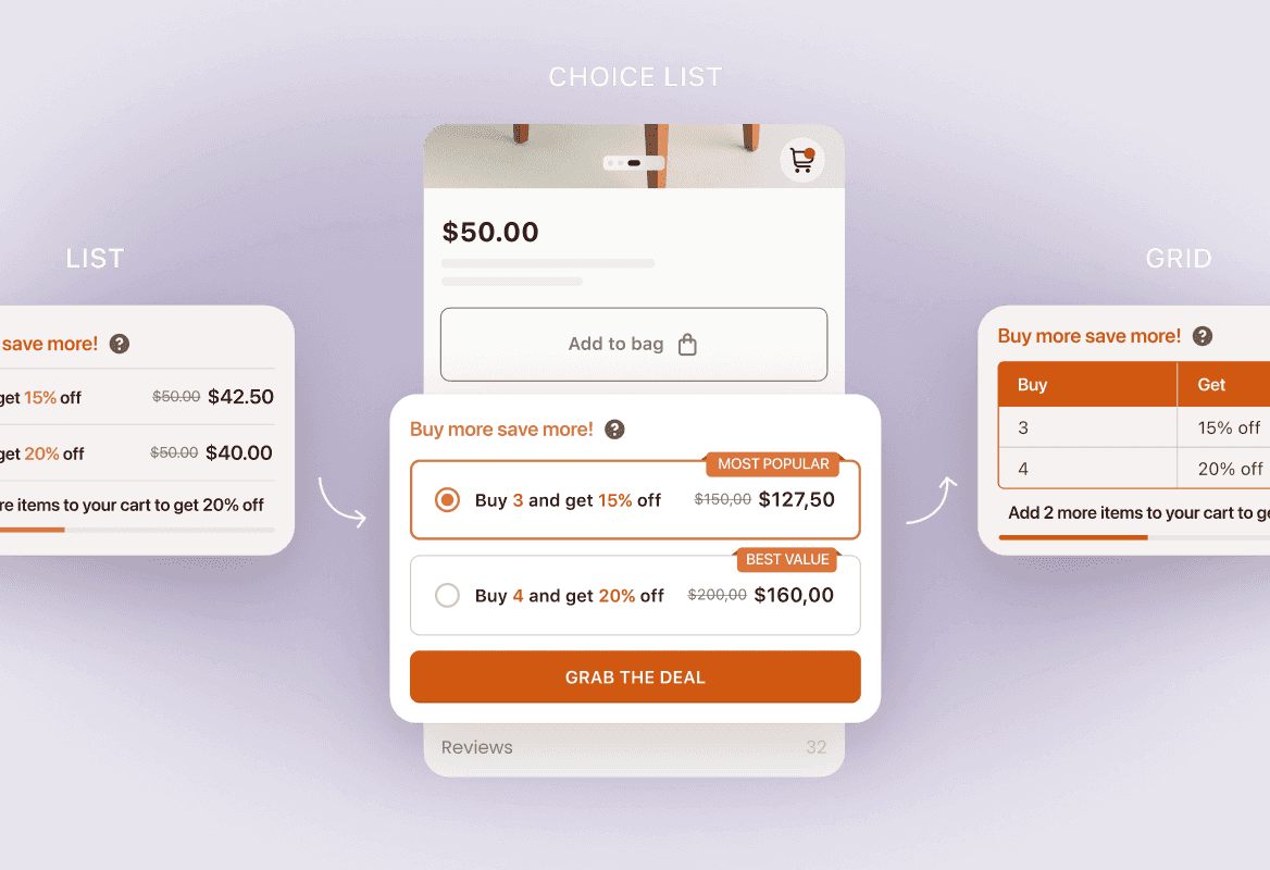 Quantity X bundling widgets