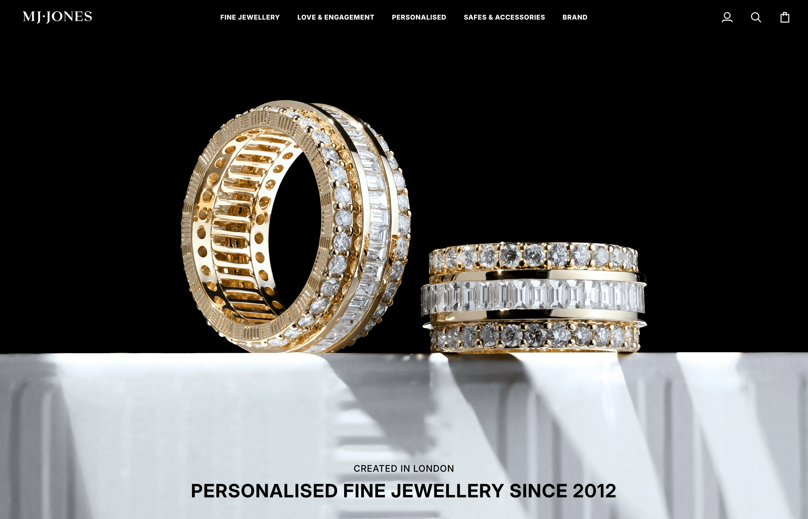 MJ JONES fine jewellery website rebuilt by Netspire, shown on desktop and mobile.