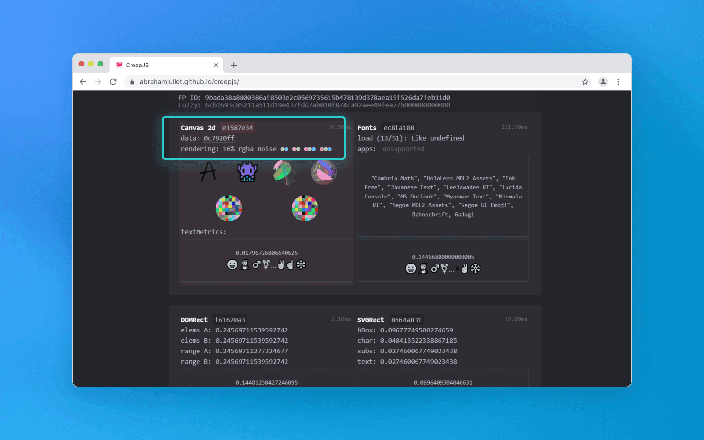 Advanced detection: CreepJS