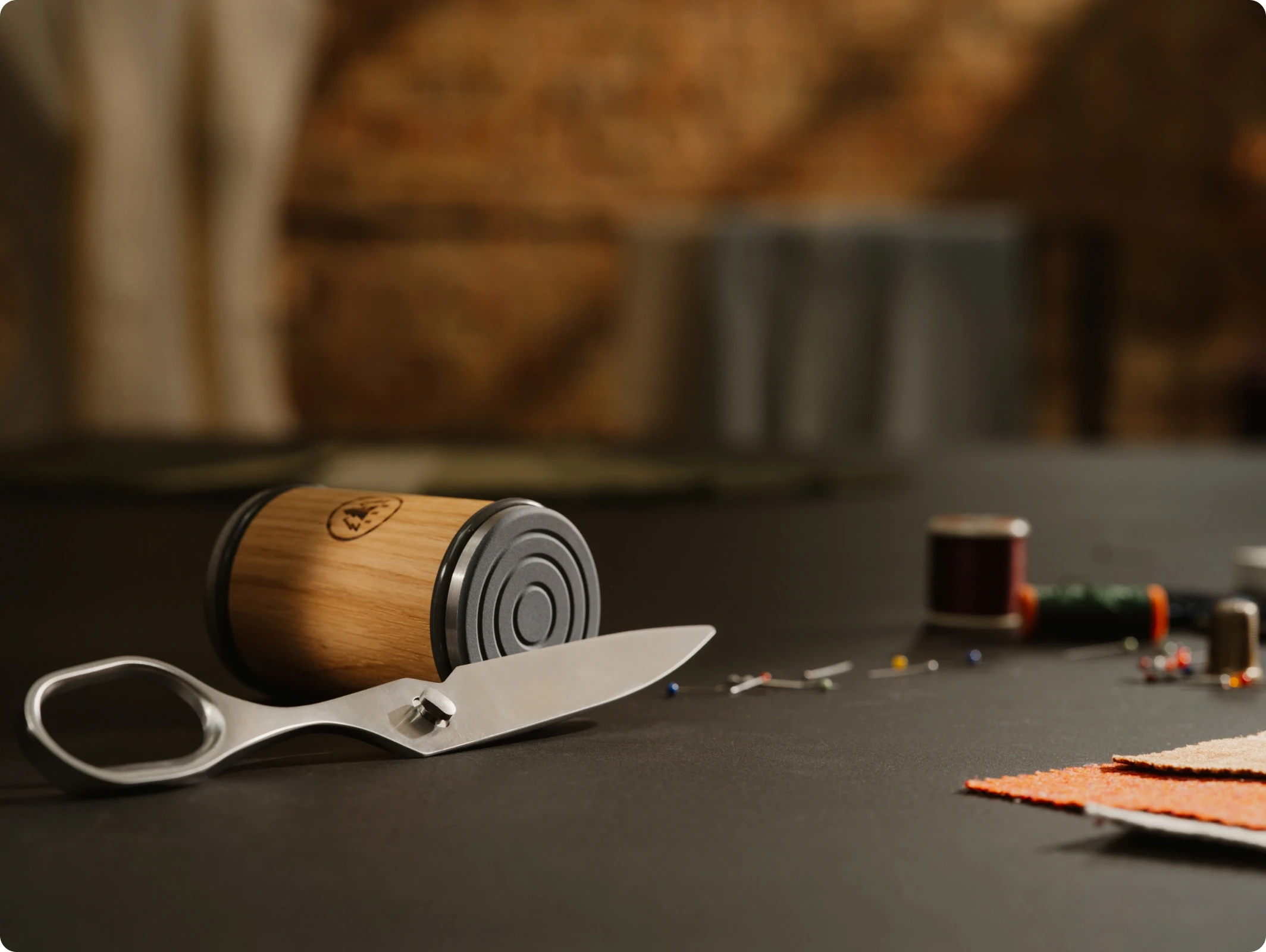 Scissor blade being sharpened with HORL3 rolling knife sharpener