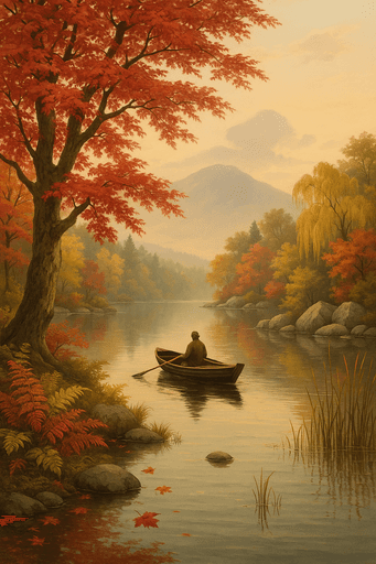 Boat on a river in the fall