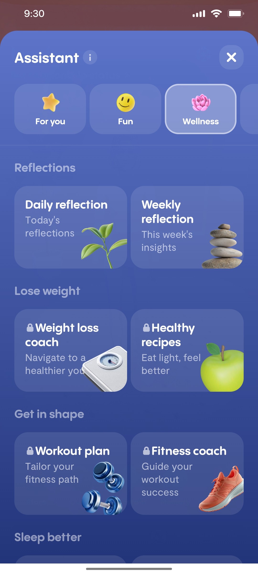 Replika Assiestent Wellness screen