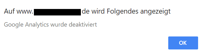Alert für Google Analytics Deaktivierung