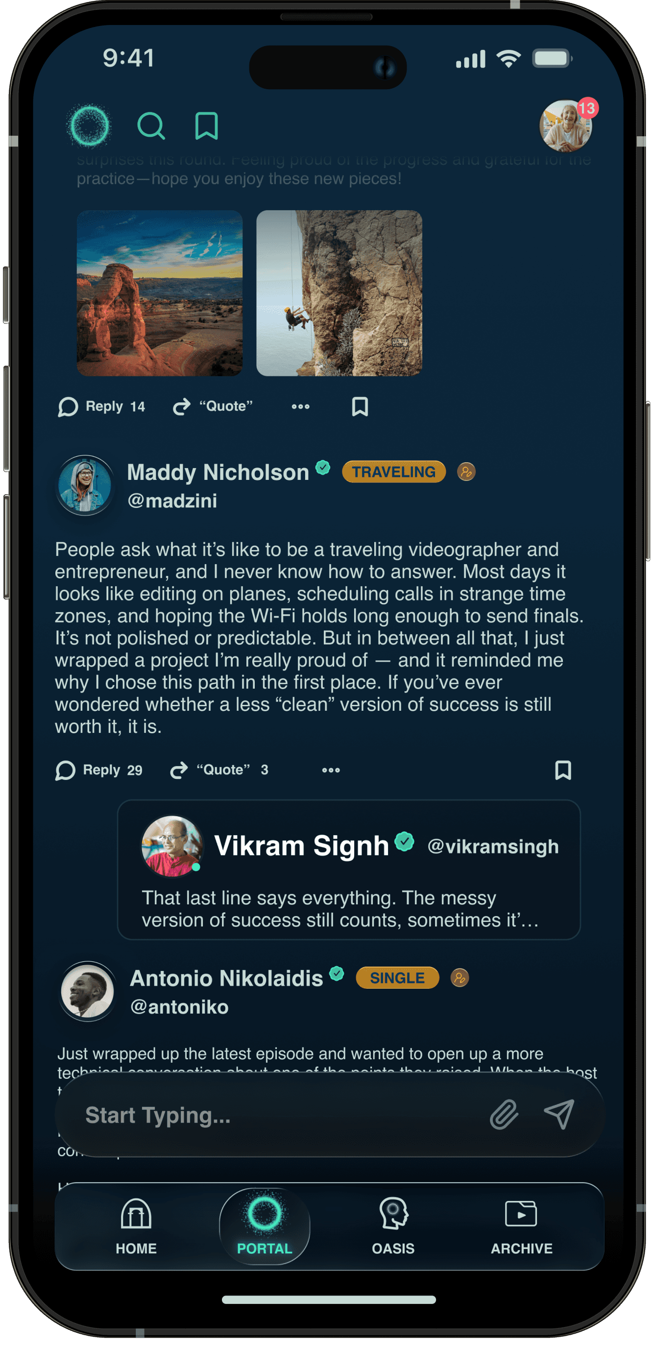 Phone screen showing user posts