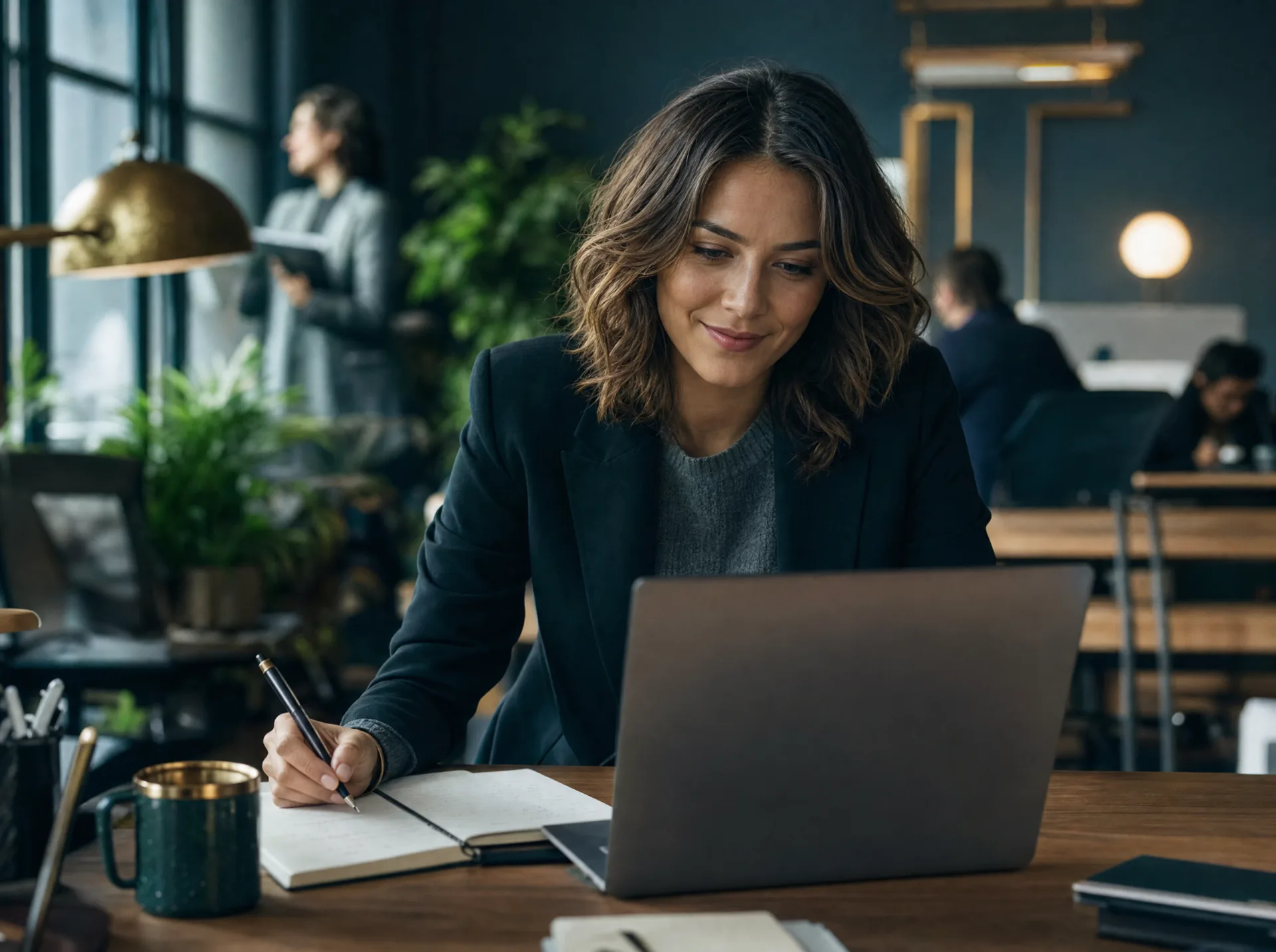 Content-Marketerin arbeitet mit einem KI-Assistenten (KI-generiert)