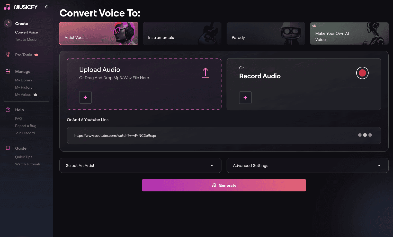 Musicfy AI - remove echo from audio