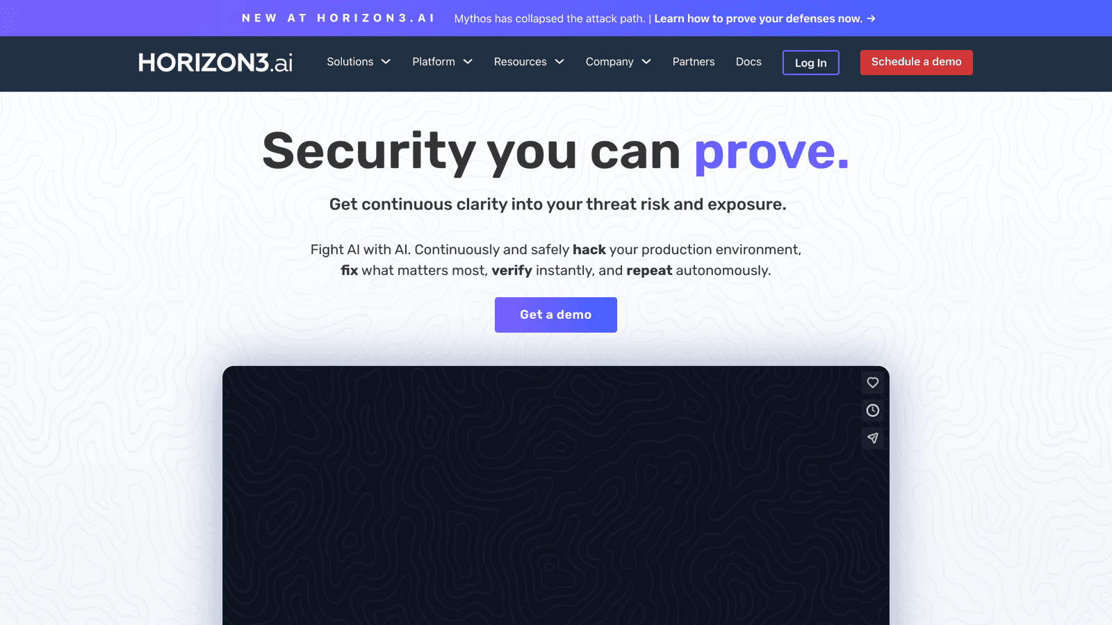 NodeZero by Horizon3.ai homepage with the headline Security you can prove