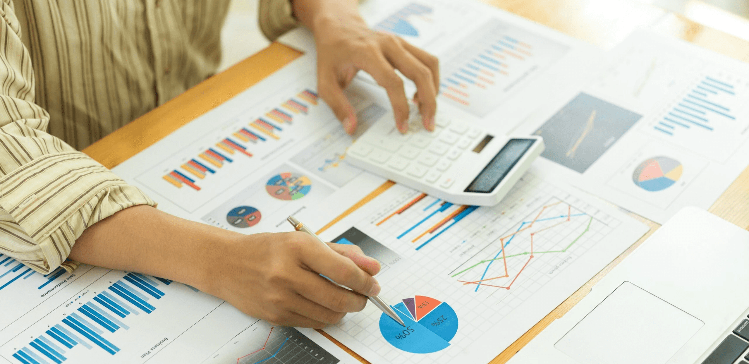 Person calculating and analyzing financial charts - Financial Analysis Tools