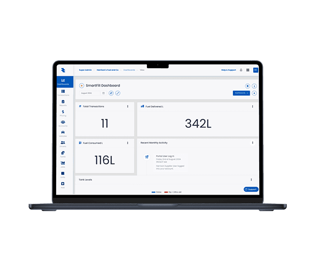 FMT SmartFill dashboard showing key data on FMS, tanks, and vehicles