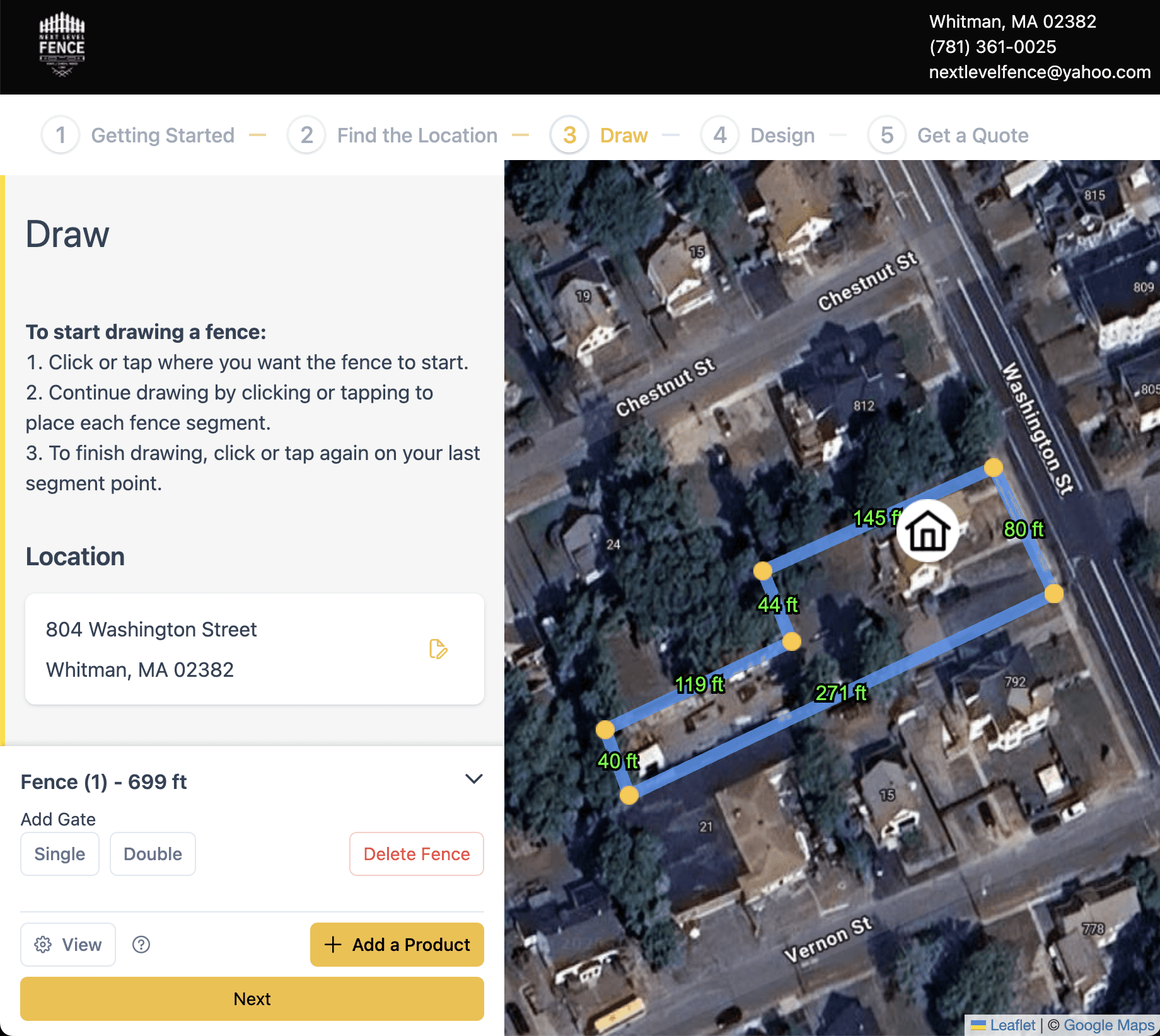 Next Level Fence offers a free fence estimator tool that allows you to design and cost out your project