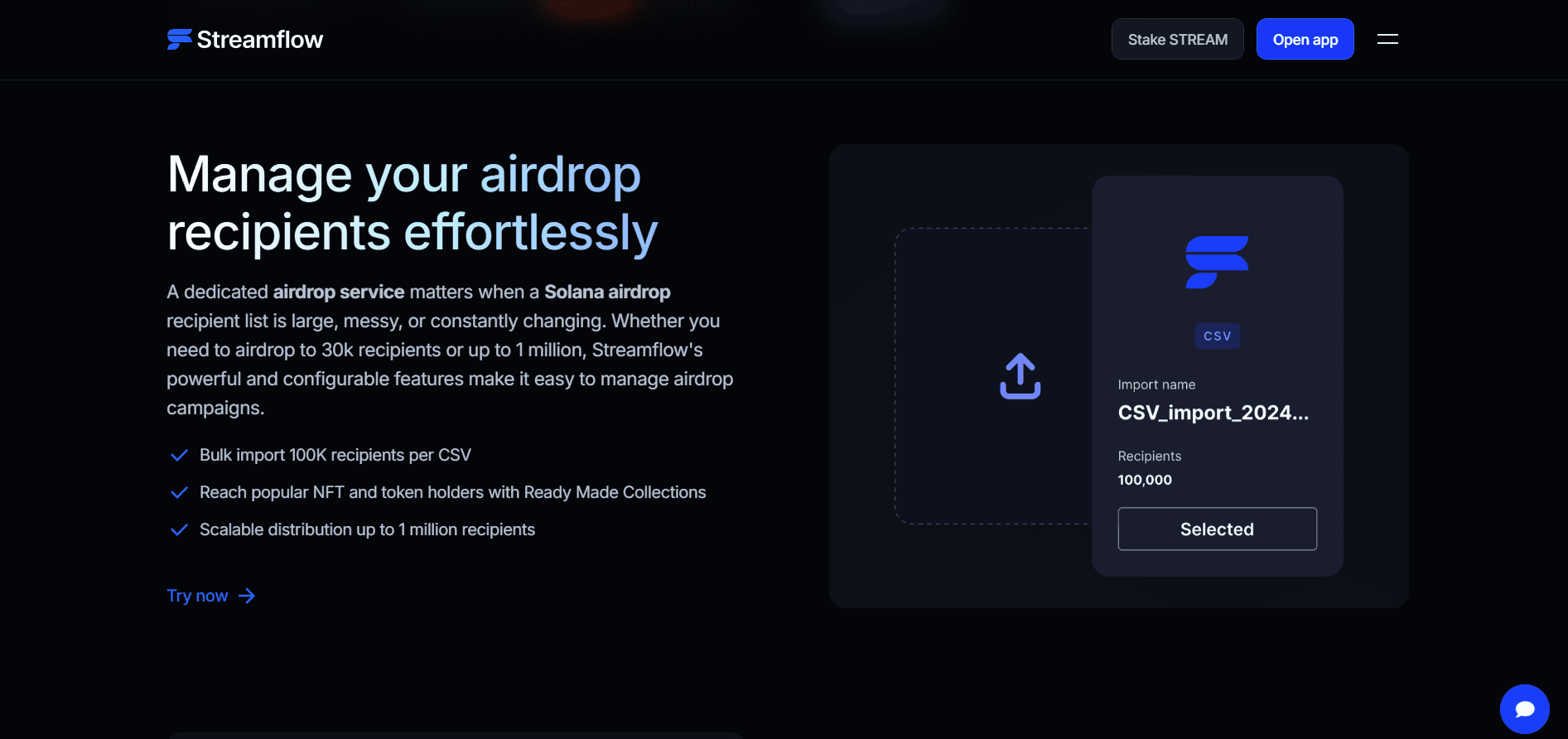 Streamflow's Token Airdrop Dashboard