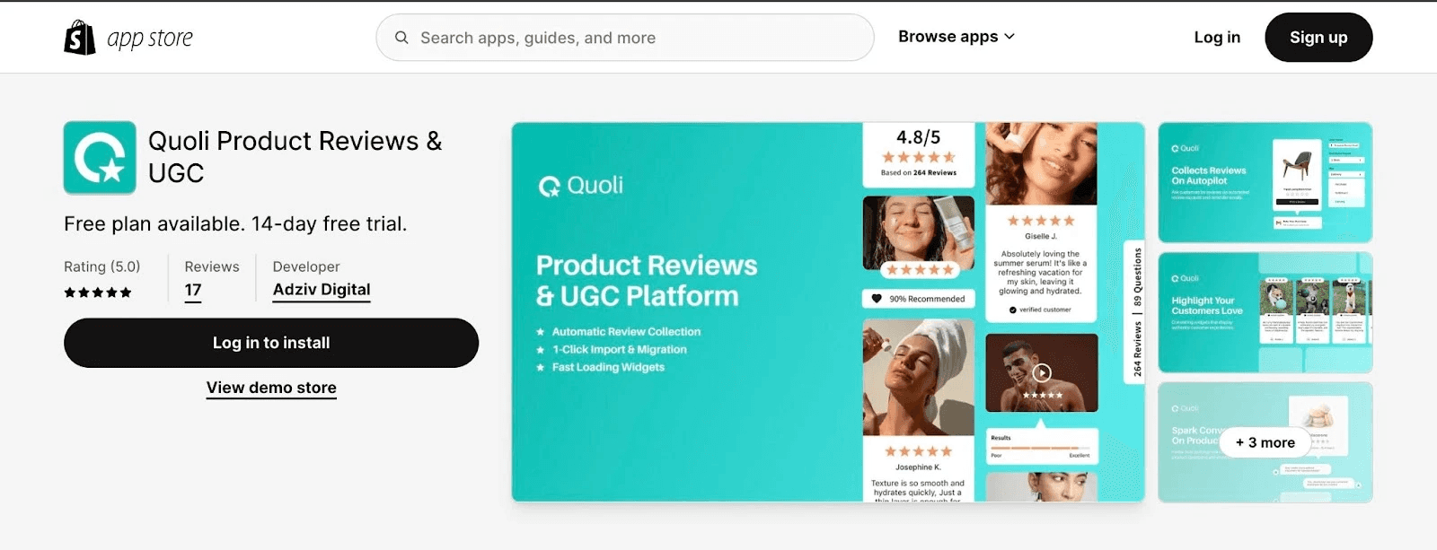 quoli product reviews shopify listing