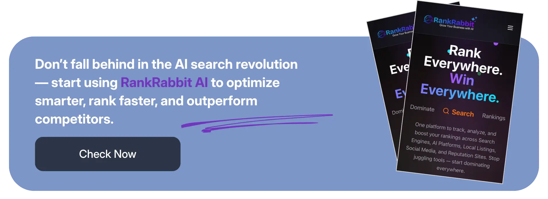 Call-to-action banner for improving AI search visibility with RankRabbit AI.