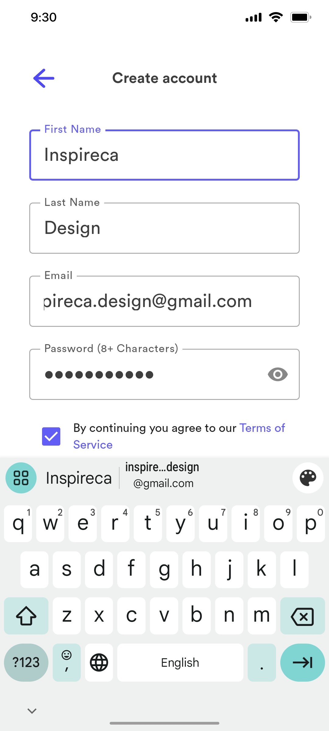 loom Create account 2 screen