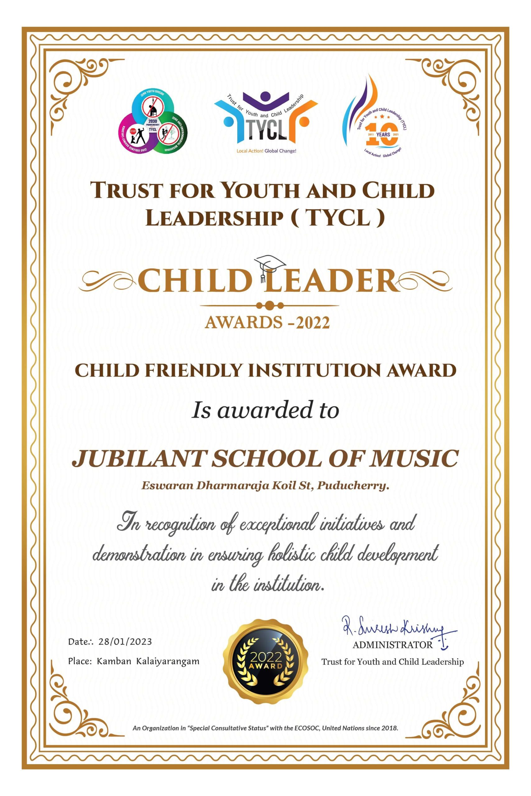 Child friendly instituition award