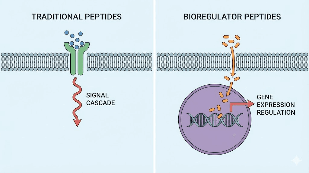 Bioregulator peptides mechanism of action at DNA level compared to traditional peptides