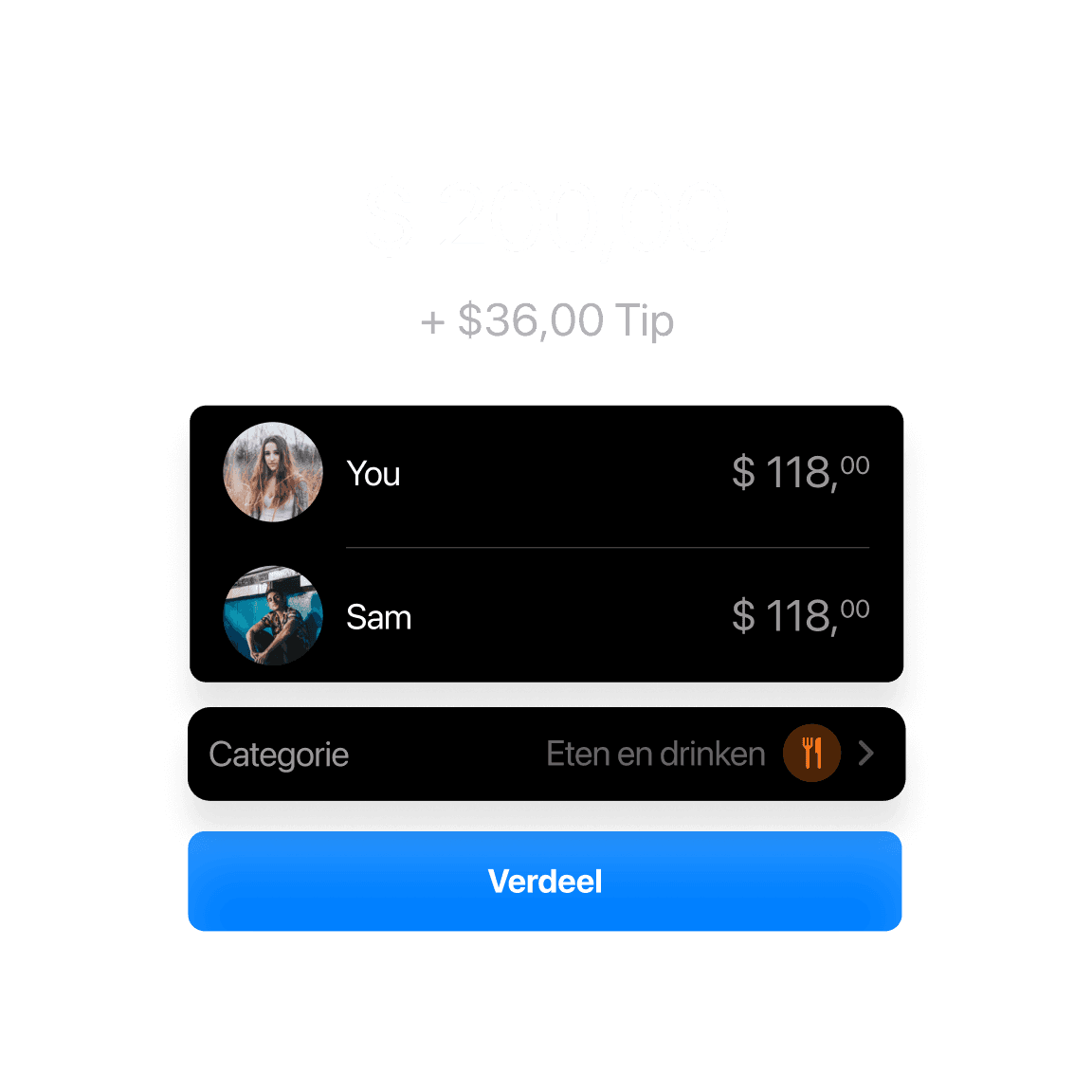App-interface waarop twee gebruikersprofielen te zien zijn met namen en scores, samen met een opvallende "Opslaan"-knop eronder.