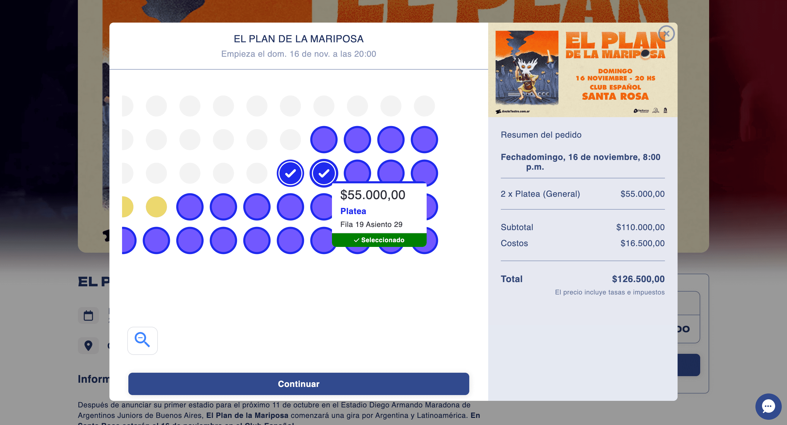 imagen de como se compra un ticket desde una marca blanca de Fanz