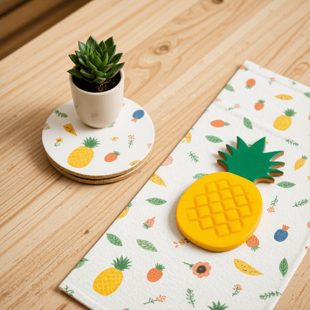 product photography of a set of pineapple-shaped coasters