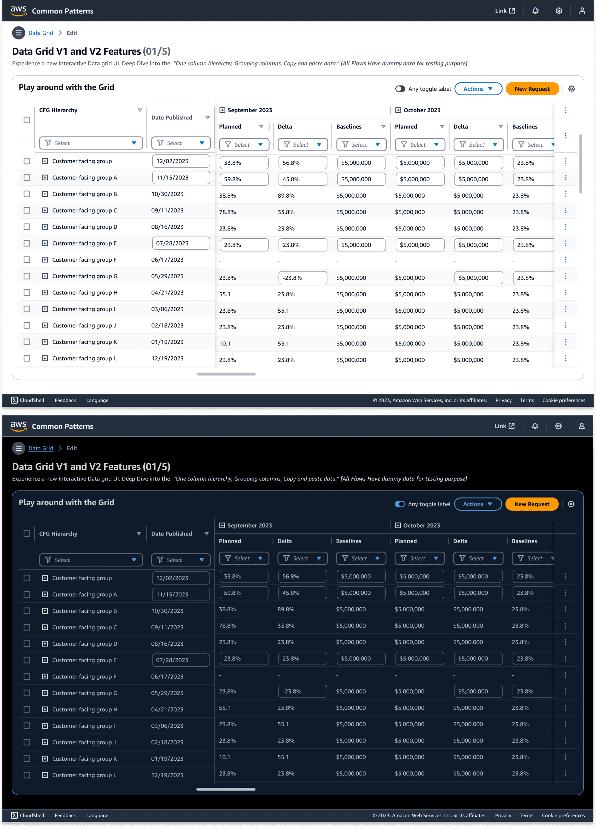 Dark and white mode table images