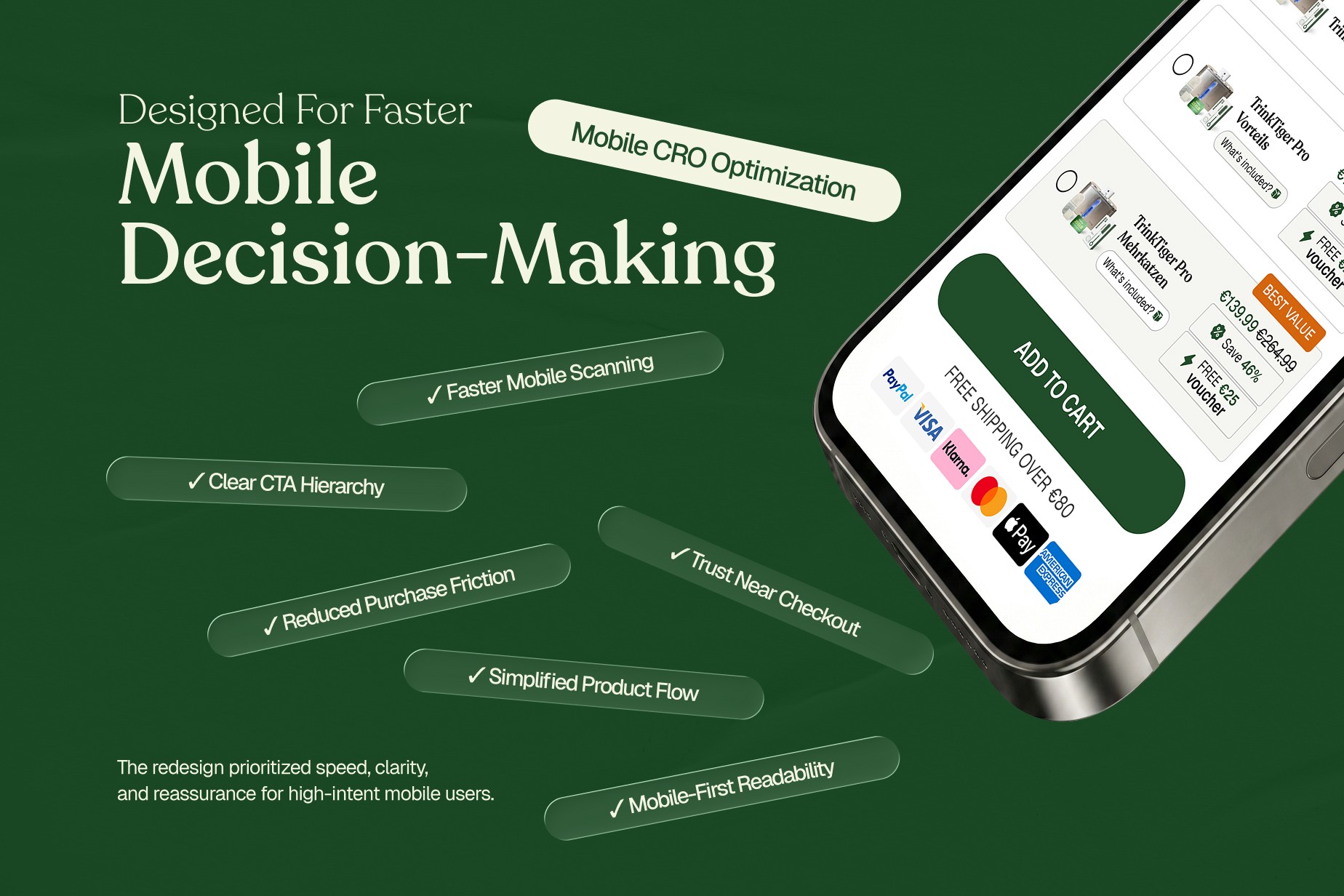Conversion-focused mobile ecommerce design for premium pet wellness brands