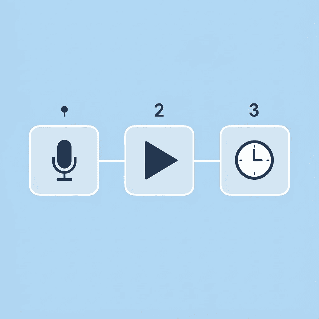 Three numbered steps showing the workflow: prepare narration notes, record slide-by-slide, and review/edit