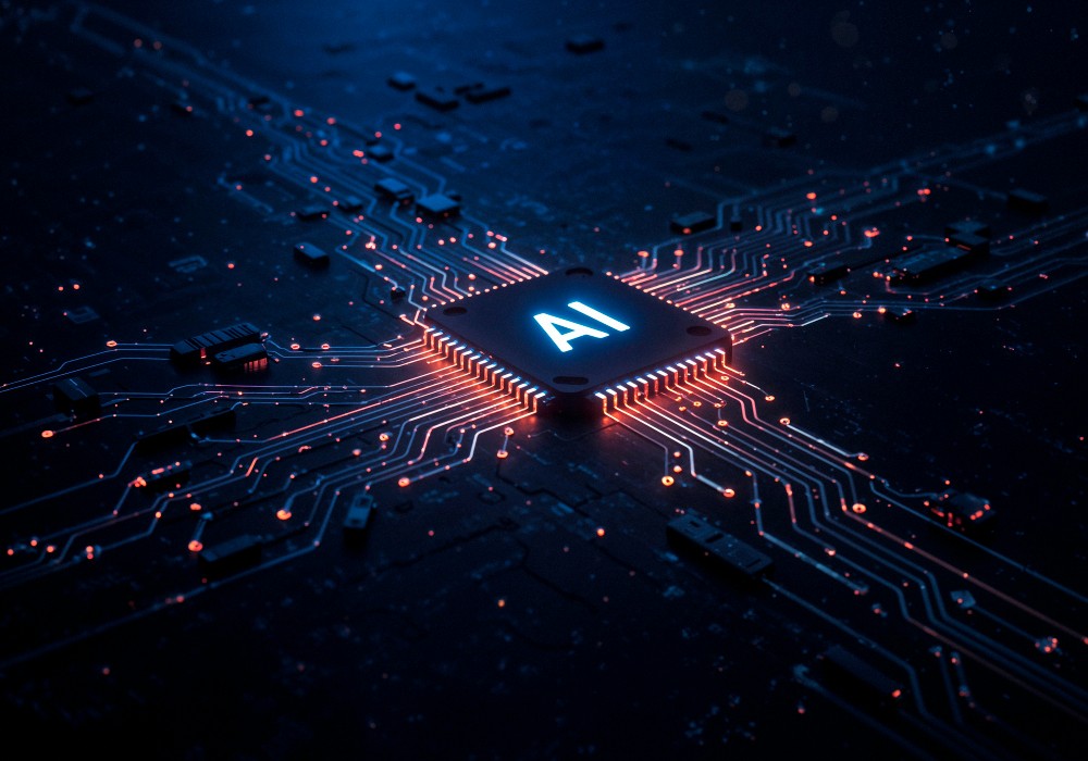 AI chip on a glowing circuit board