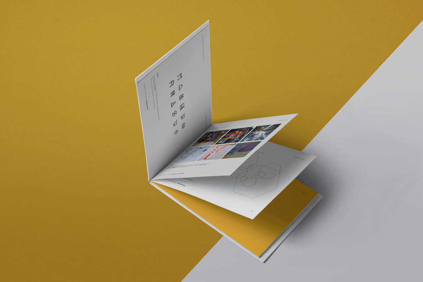 Strony księgi znaku z dedykowanymi ikonami i wytycznymi dla fotografii. Skuteczny branding i nowoczesne logo w spójnej architekturze marki.