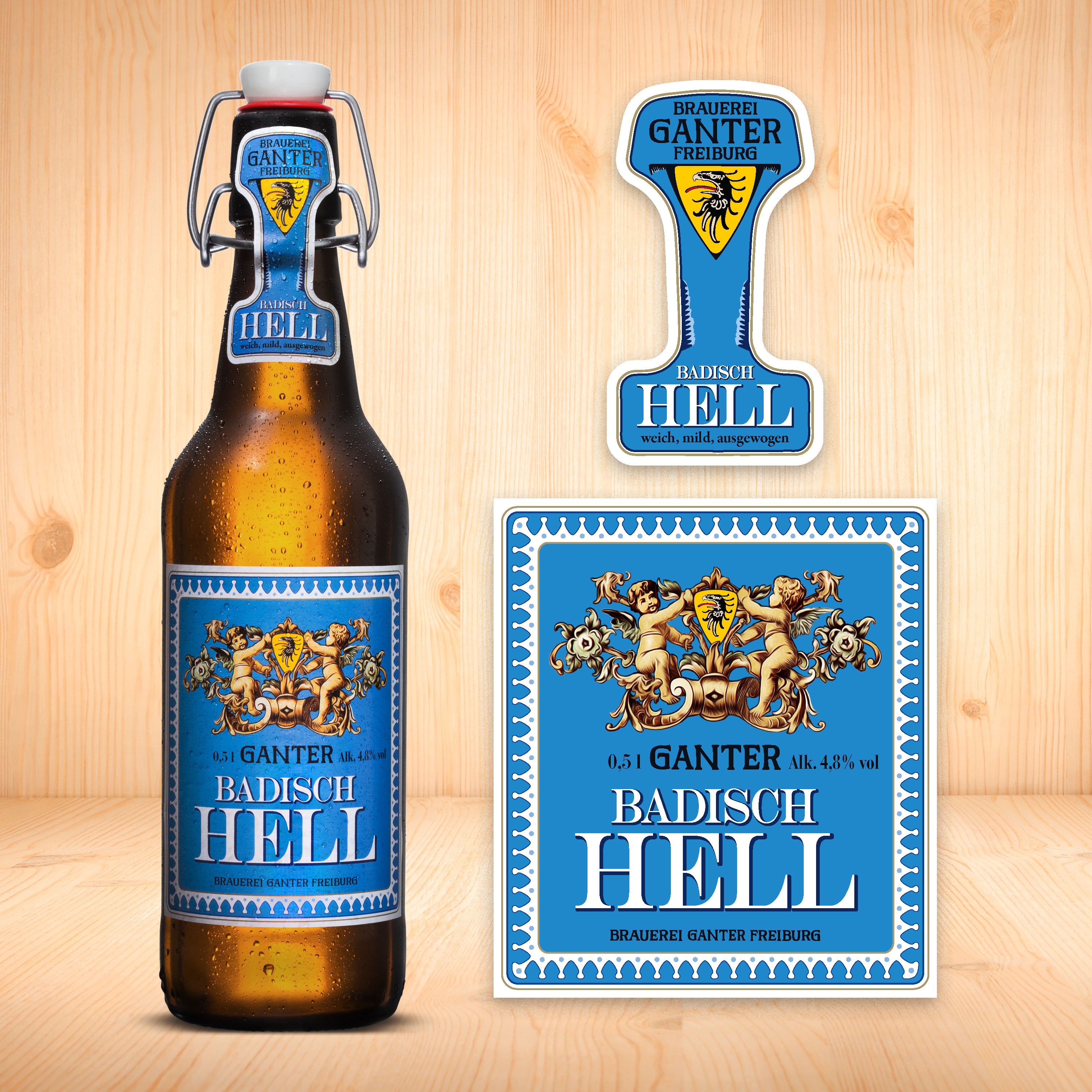Label Design für Ganter Bier Spezialitäten – modernes Etikett mit traditioneller Typografie und hochwertiger Druckveredelung