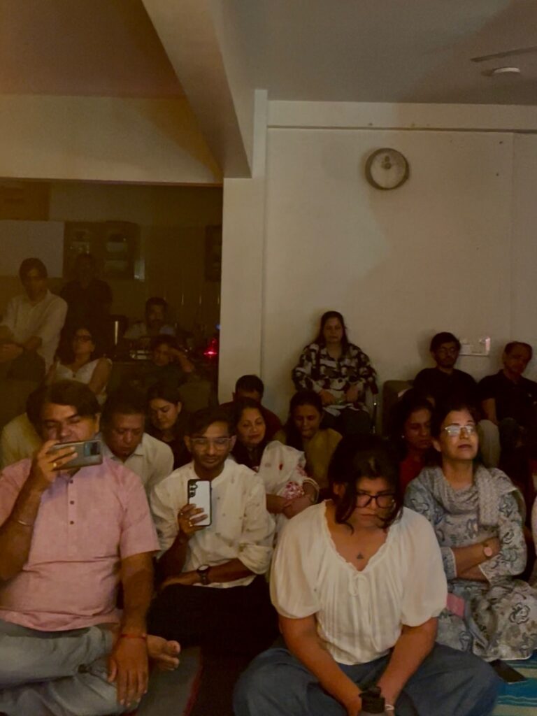 Audience attending an intimate handpan flute and poetry event at Mohor Community Pune by Handpan Echoes founded by Sagar Belsare