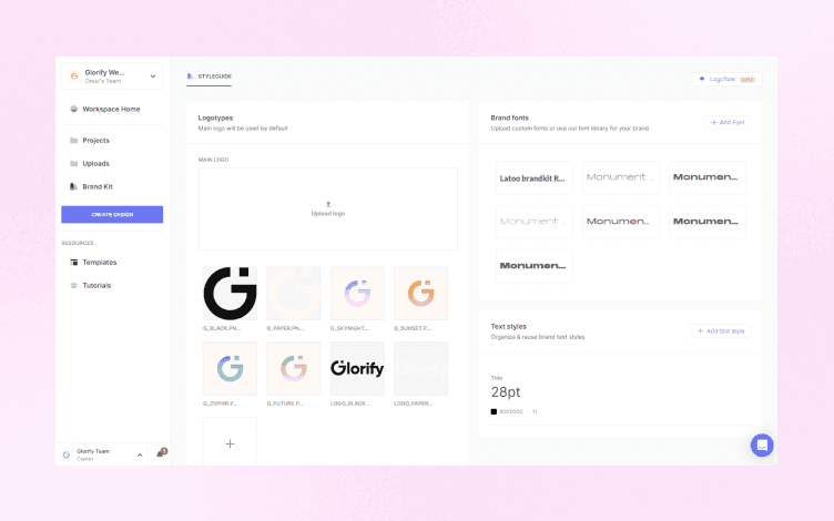 Creating a brand kit Glorify