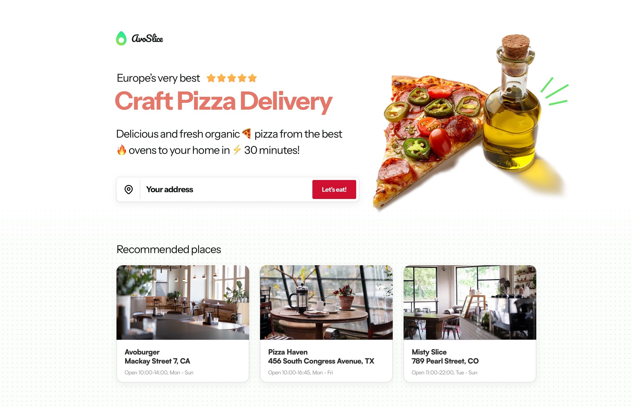 Web Design for Avoslice, pizza delivery company