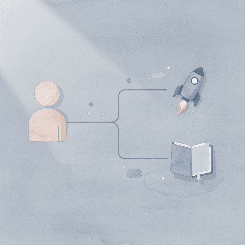 Lightbulb icon splitting into two paths representing AI generators and worksheet libraries