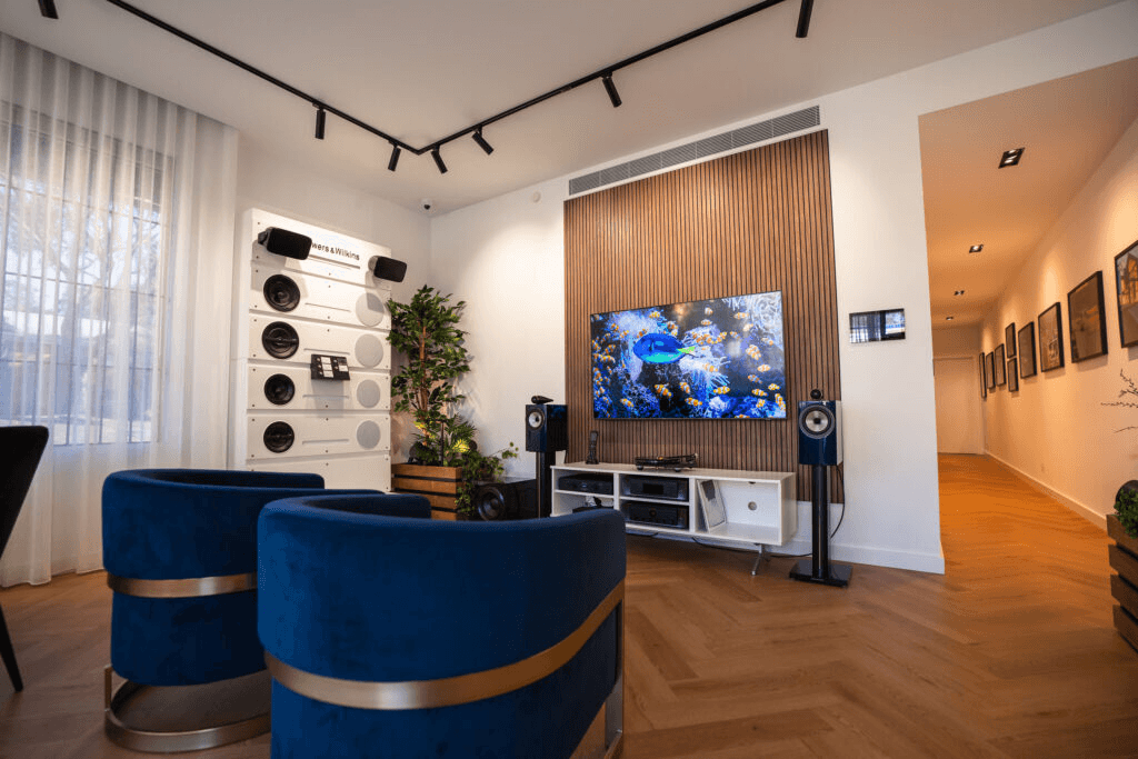 Home theater setup with Bowers & Wilkins speakers
