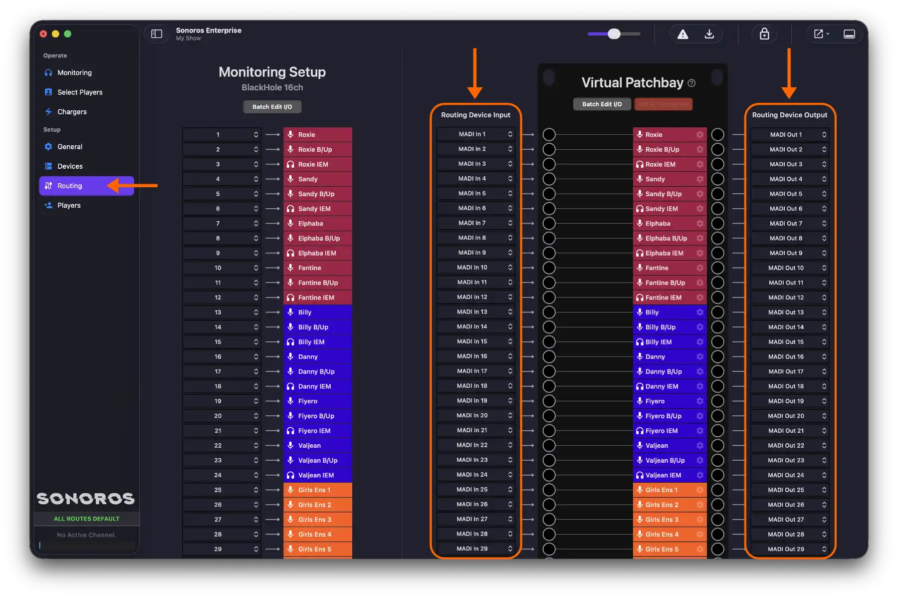 Setup your default routes with the virtual patchbay