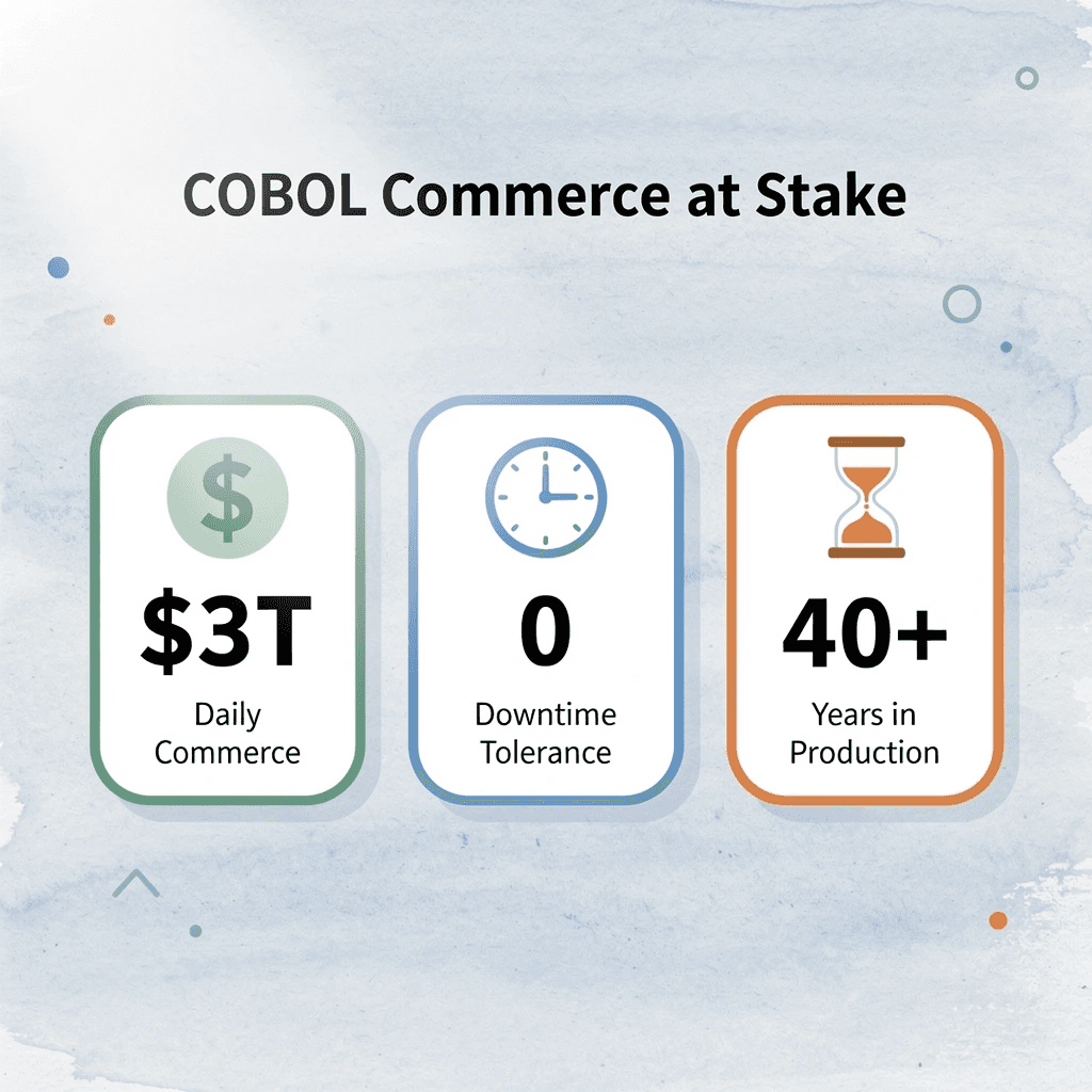 Infographic showing three critical COBOL modernization statistics