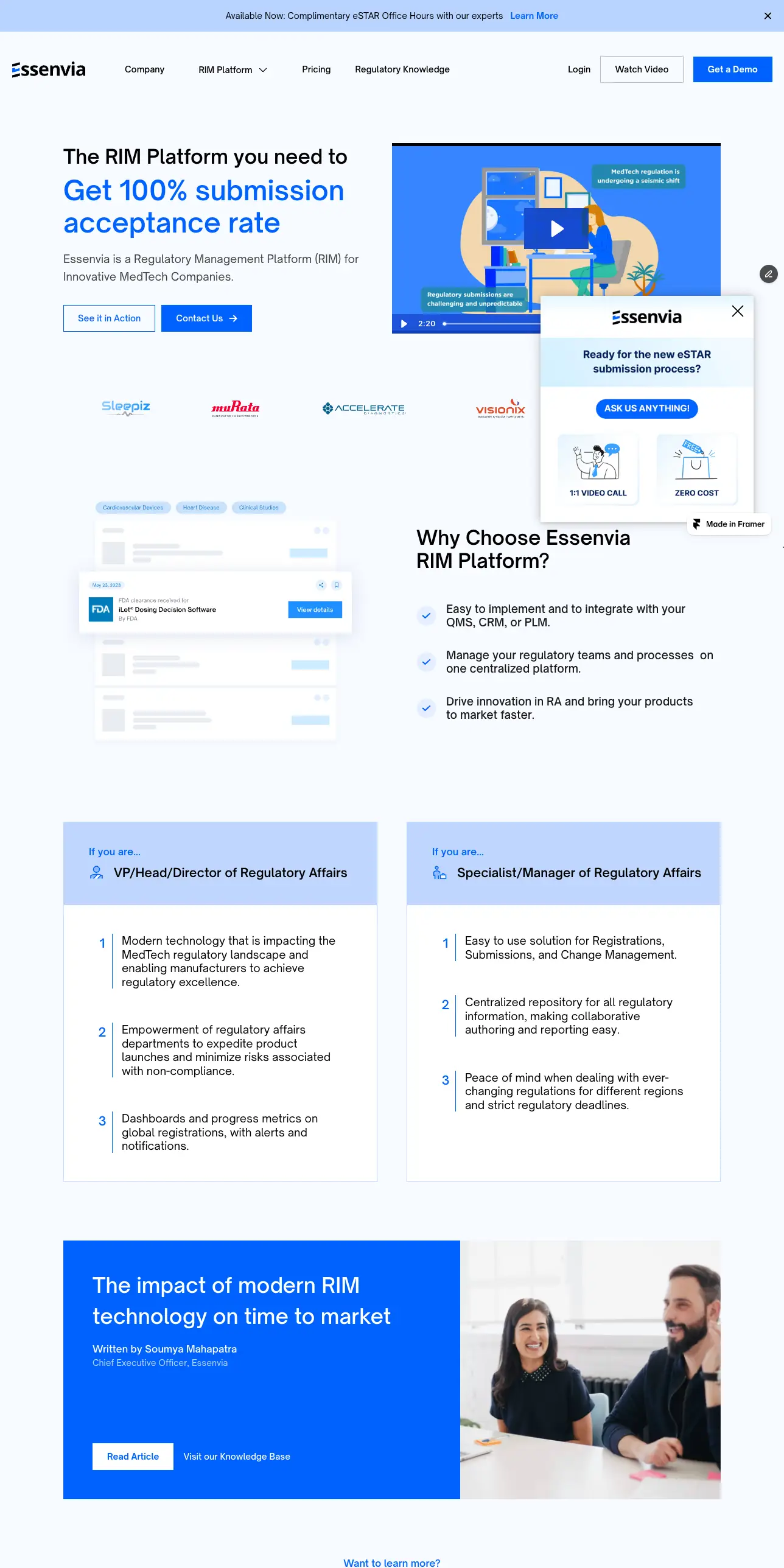 Essenvia platform home page
