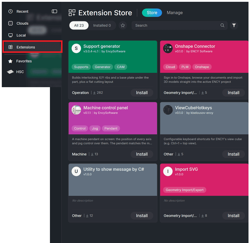  Interface de l’Extension Store intégré à ENCY 3.0.