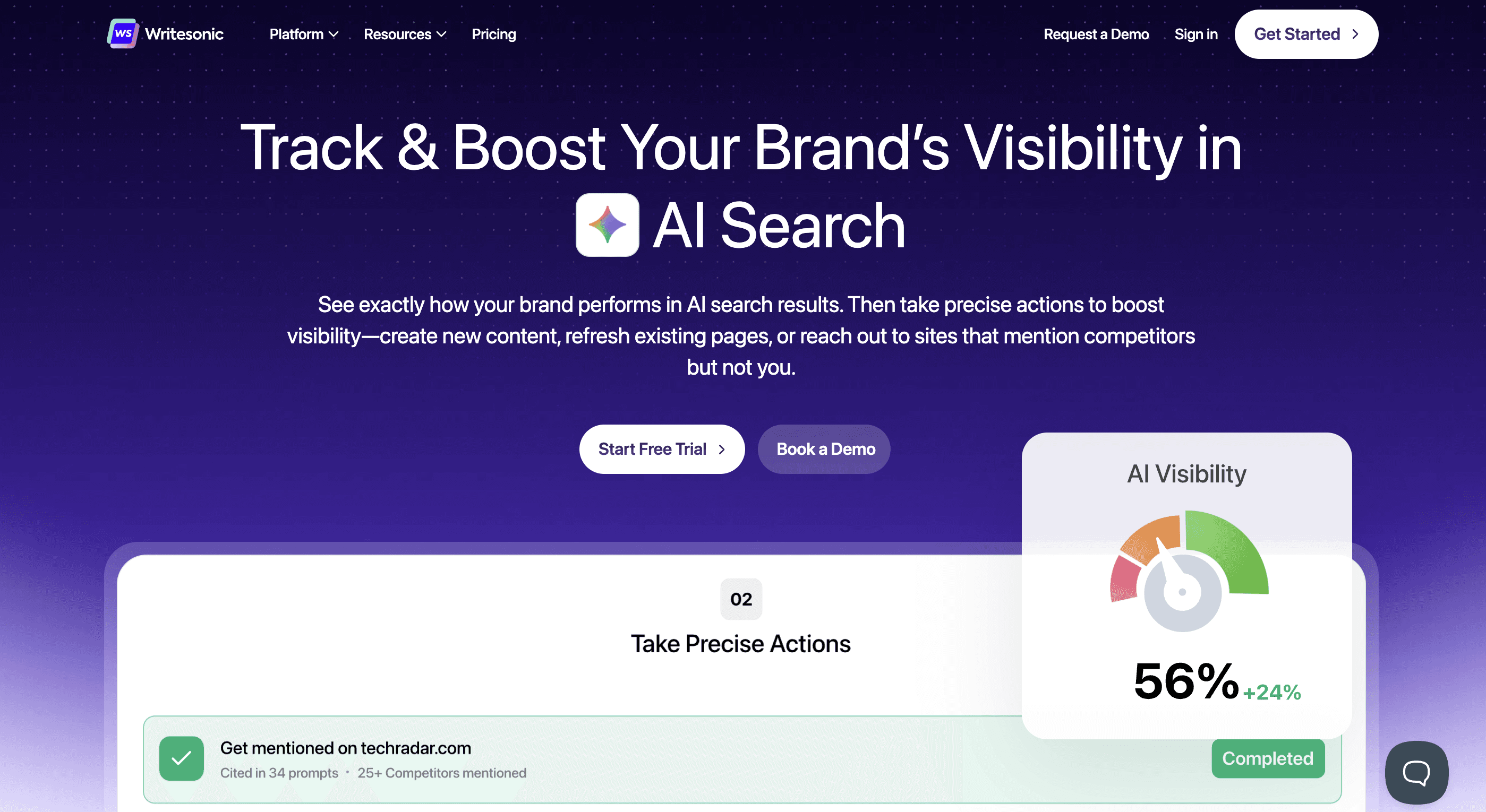 Writesonic dashboard showing SEO content creation and optimization tools