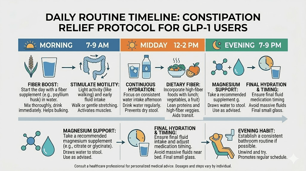 Complete daily protocol for GLP-1 constipation relief step by step