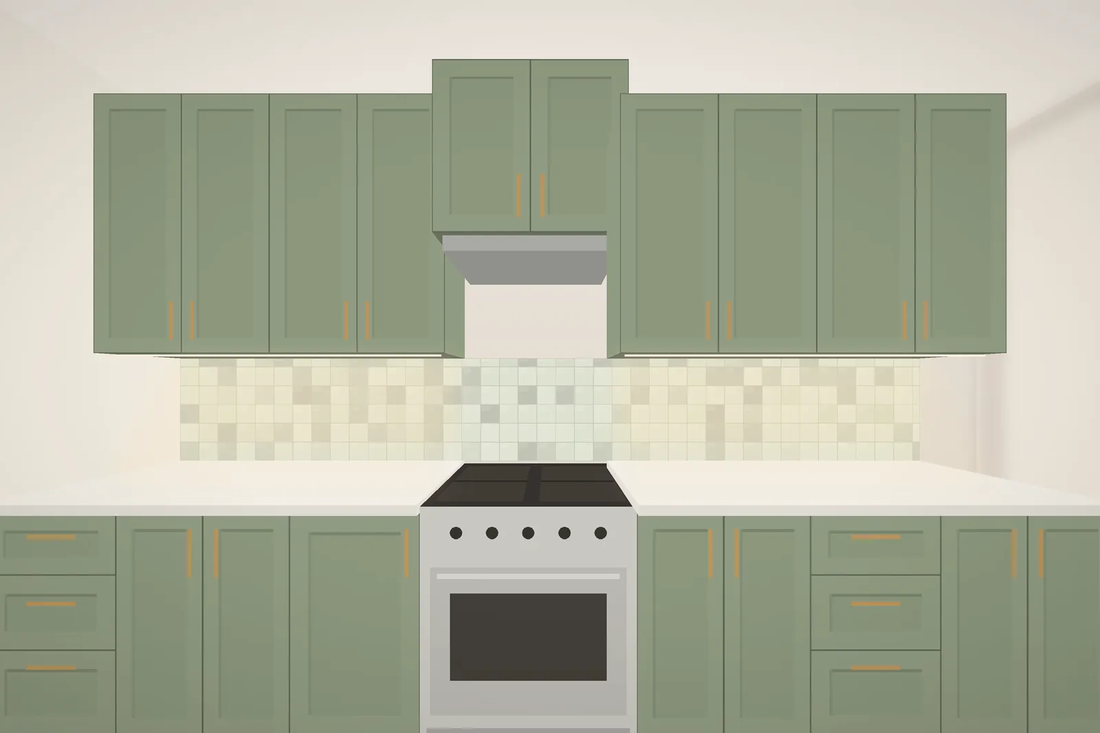 Ceiling-height cabinets along the galley wall