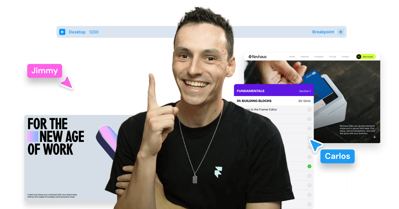 Ryan Hayward and the lesson thumbnails speaking about the Ultimate Framer Masterclass.