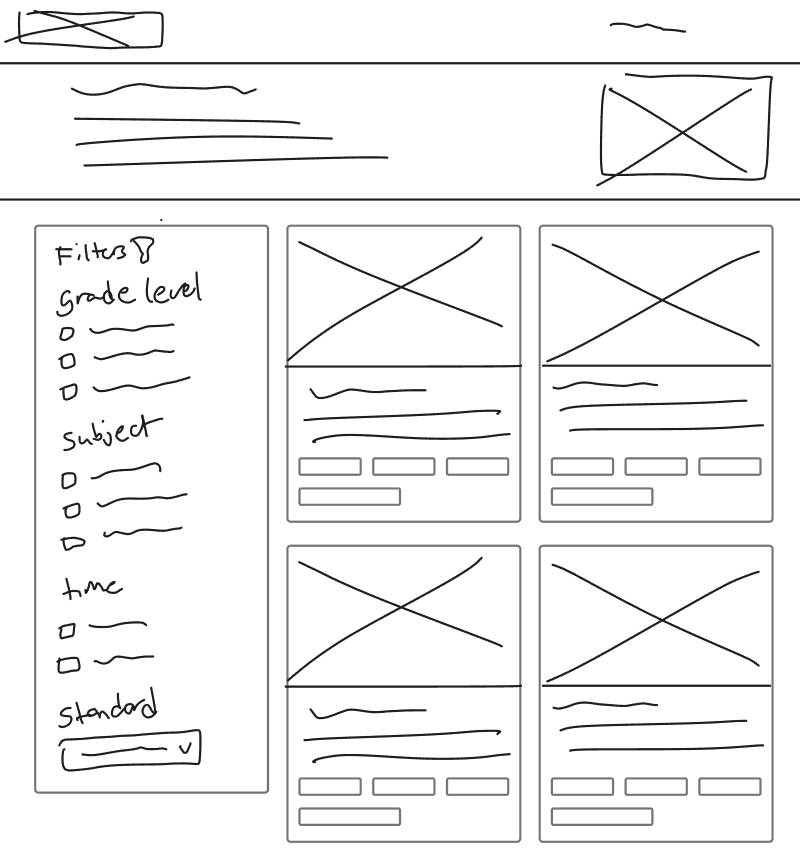 Sidebar filters: grade, subject, time, and standard always in view.
