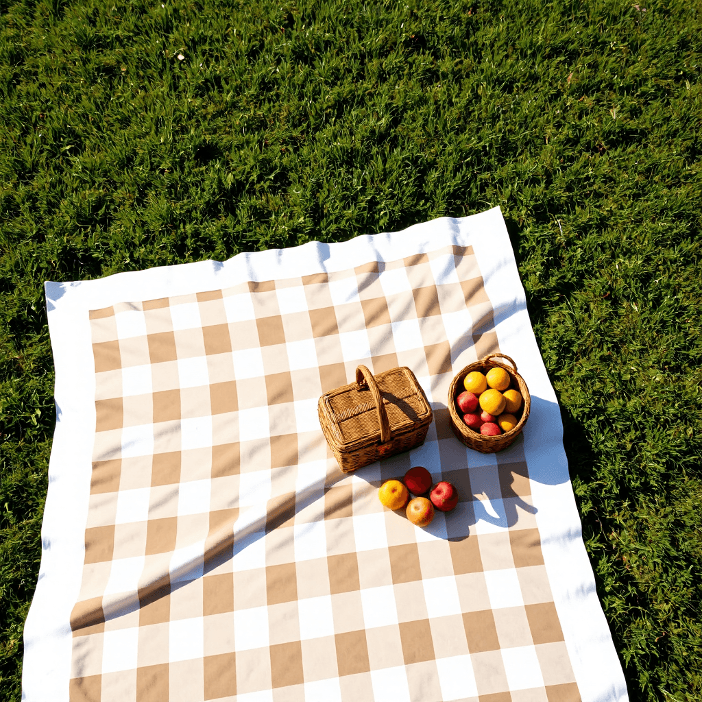 product photography of a checkered picnic blanket