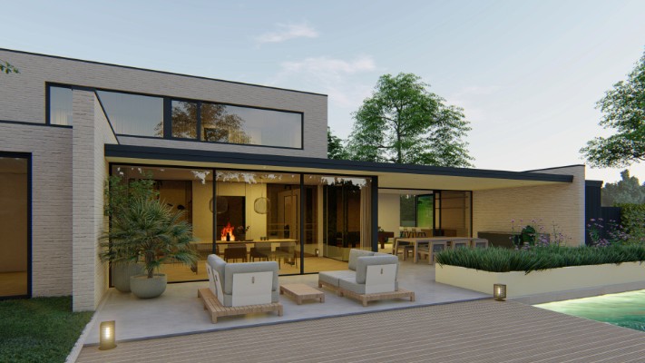 Moderne villa in grijze baksteen